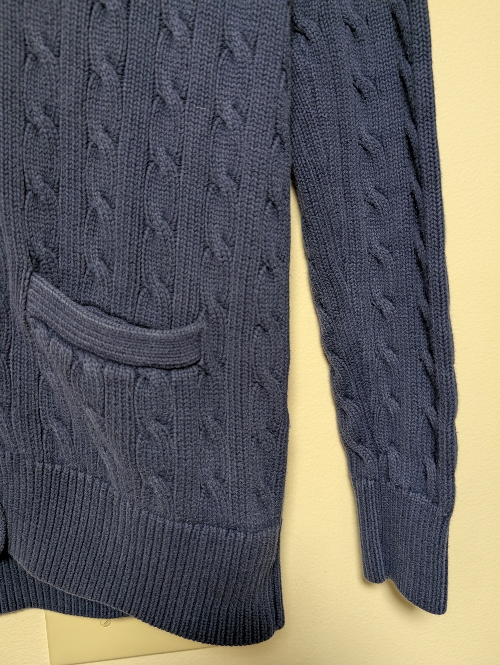 Ralph Lauren Cable Knit Cardigan Navy Suede Shoulder Patch Size M - Picture 4 of 7